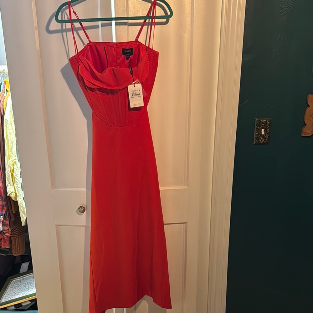 Bardot Red Sleeveless Spaghetti Strap Midi Dress